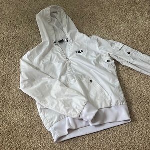 White Fila Quarter Zip Hooded Windbreaker